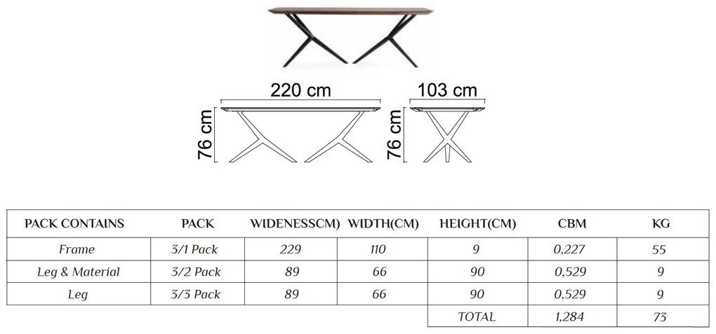 Set masa layla cu picioare oblice din metal si blat de lemn cu sticla (220cm) cu 6 scaune