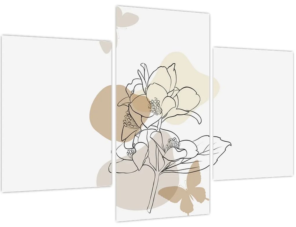 Tablou - Flori bej cu fluture N⁰1 (90x60 cm)