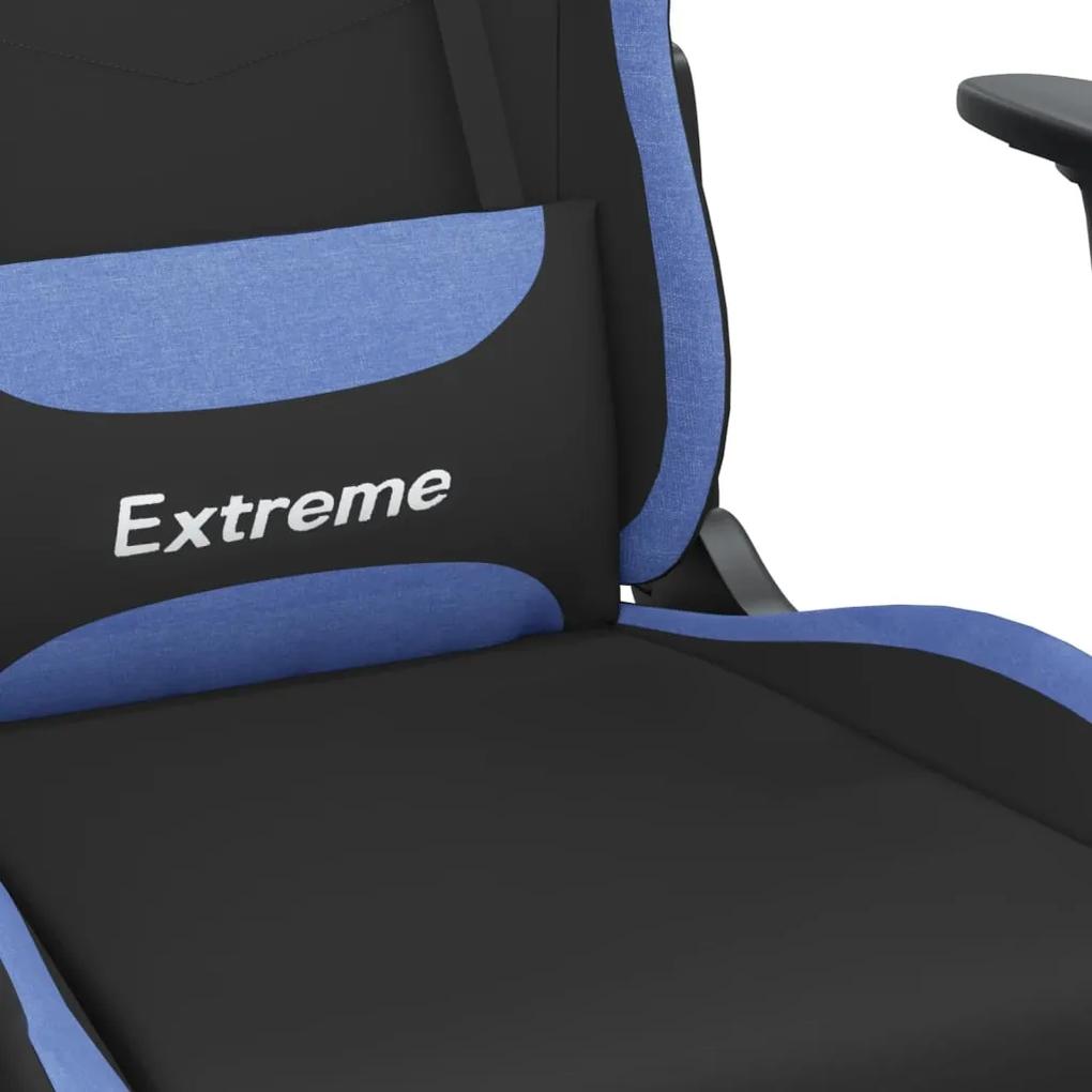 Scaun de gaming cu suport picioare, negru si albastru, textil 1, Negru si albastru, Cu suport de picioare