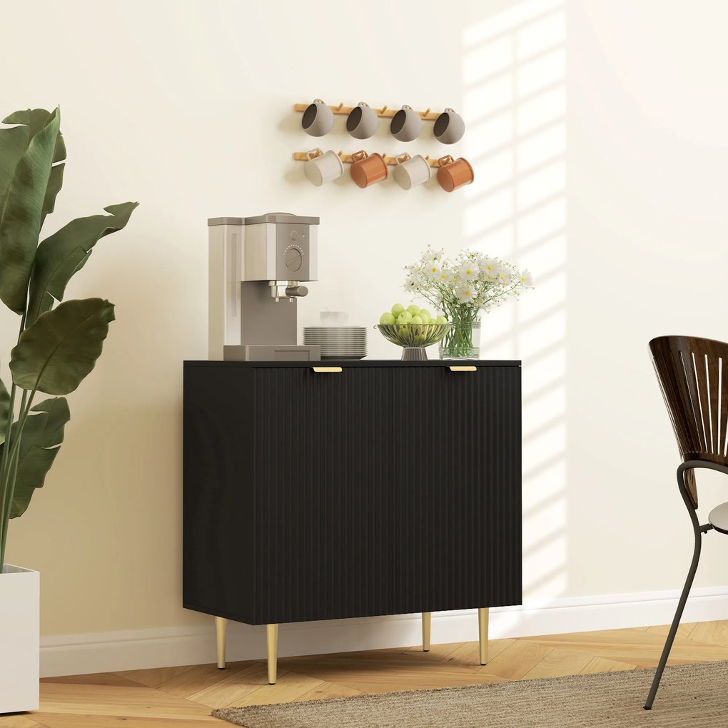 HOMCOM Bufet modern cu 2 uși și raft reglabil, mobilier tip bufet pentru bucătărie și living, cu picioare metalice, negru | Aosom Romania