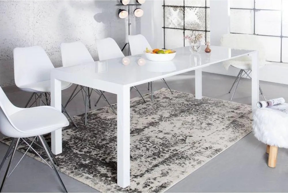Masă dining extensibilă, alb extra lucios HG, 140-180x80 cm, ASPER NEW TYP 1