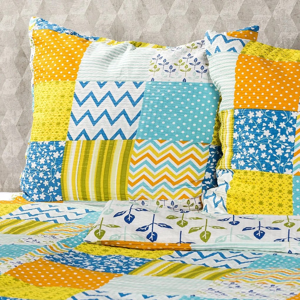 Lenjerie de pat bumbac crep 4Home Patchwork albastru,140 x 200 cm, 70 x 90 cm, 140 x 200 cm, 70 x 90 cm