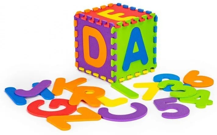 Covoraș mare din spumă pentru copii cu litere și cifre, 178x178 cm 36 buc.