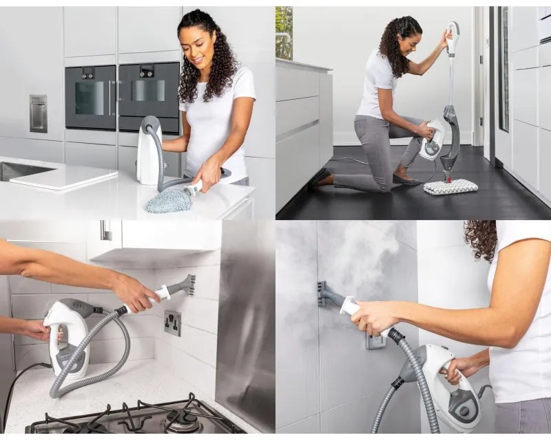 Mop curatare cu aburi Shark S6005EU, 1200W, 0,5 L, 2 setari, Tehnologie Klick'n Flip, Steam Blaster, Lavete mop Dirt Grip, Alb/Gri