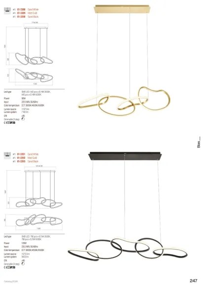 Redo 01-3392 - Lustră LED dimerizabilă pe cablu BIAS LED/120W/230V auriu
