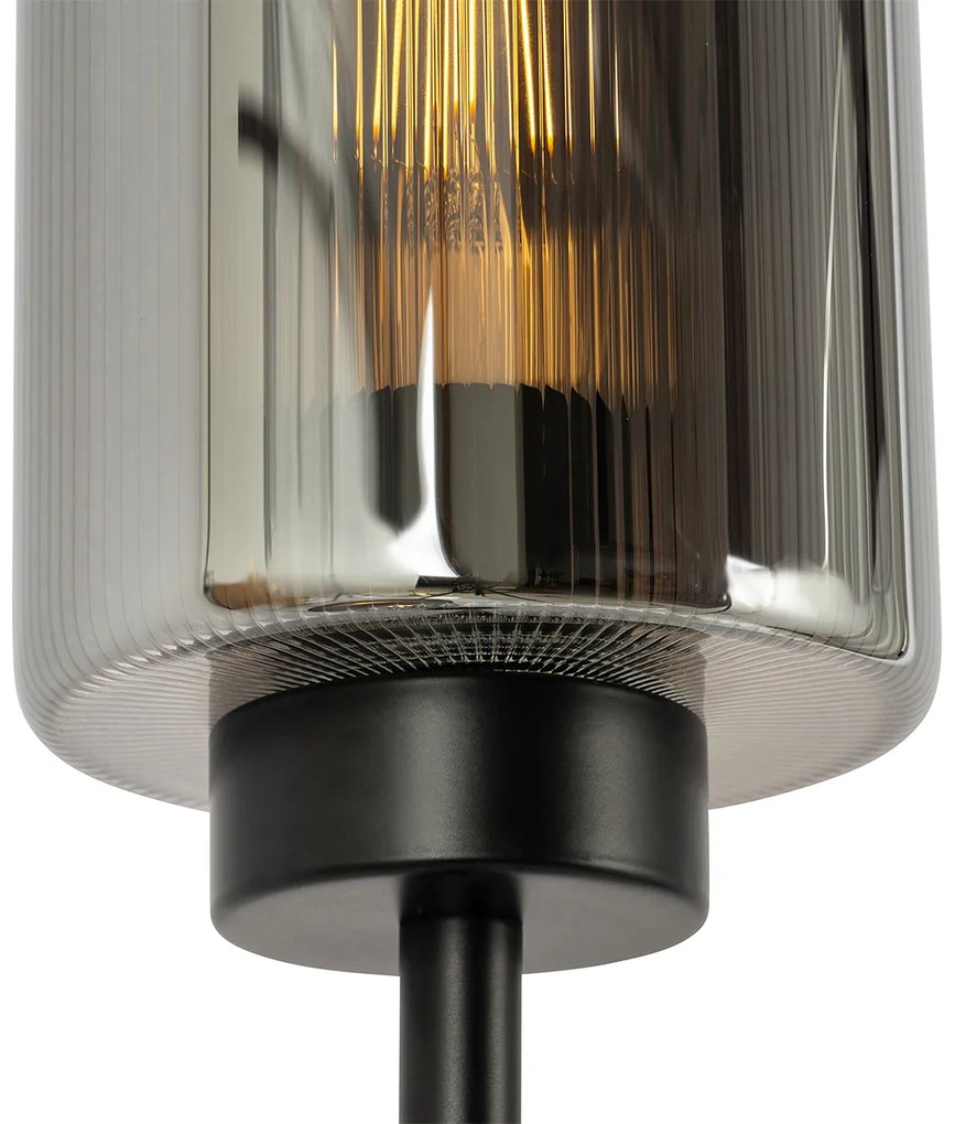 Lampă de podea Art Deco neagră cu sticlă fumurie cu 2 lumini - Laura