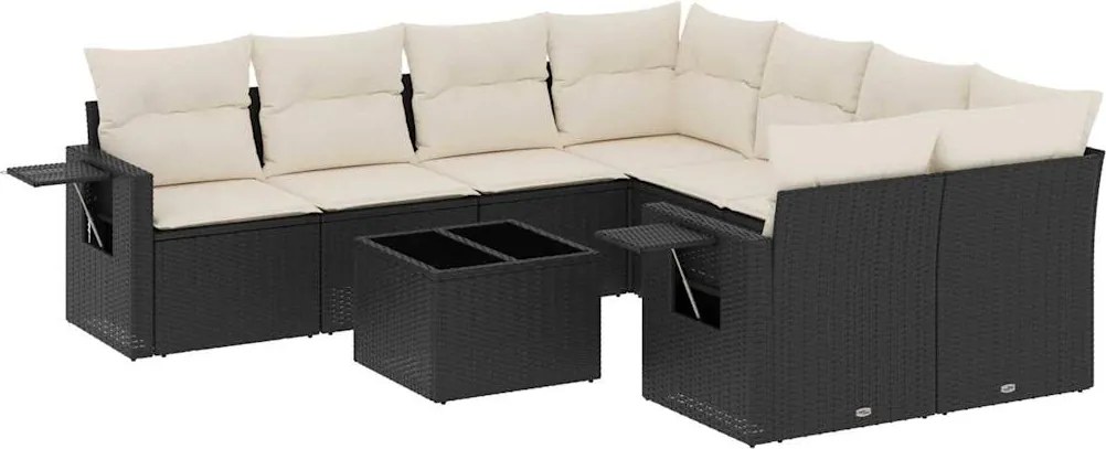 vidaXL Set mobilier de grădină cu perne, 9 piese, negru, poliratan