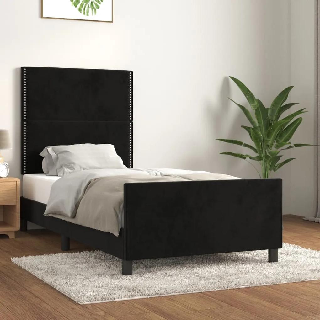 Cadru de pat cu tablie, negru, 90x200 cm, catifea Negru, 90 x 200 cm, Culoare unica si cuie de tapiterie