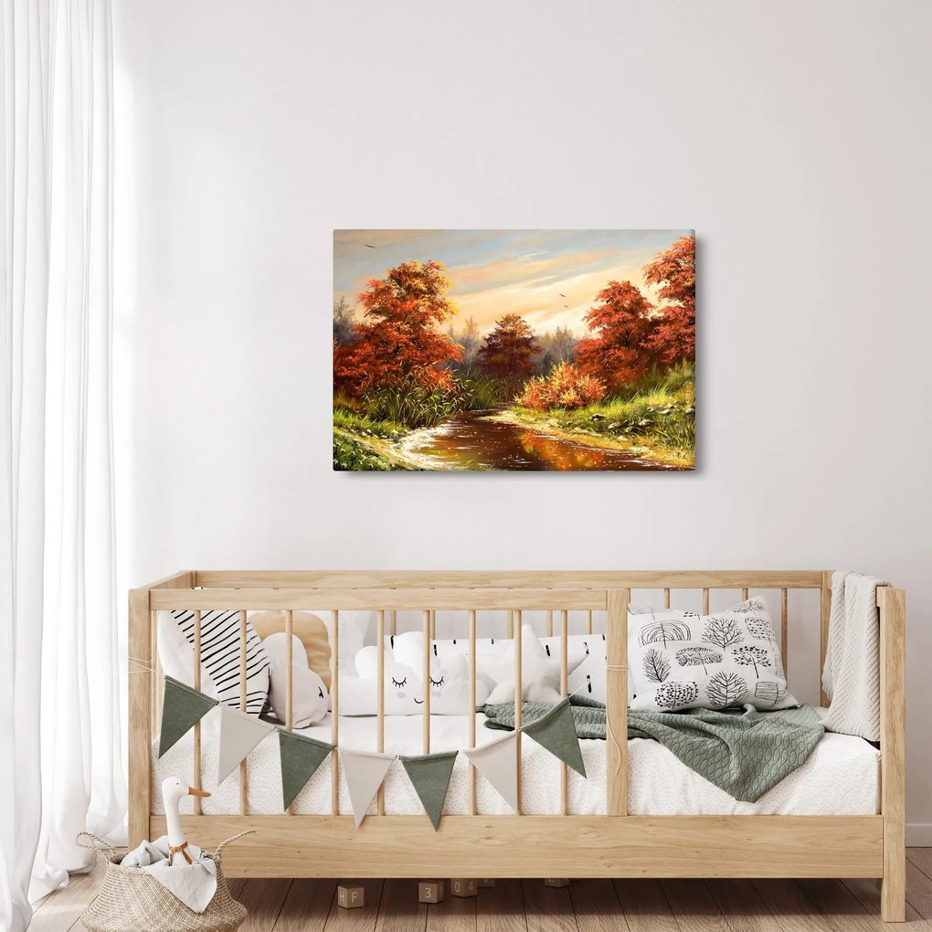 Tablou - Râu în peisaj de toamnă (90x60 cm)