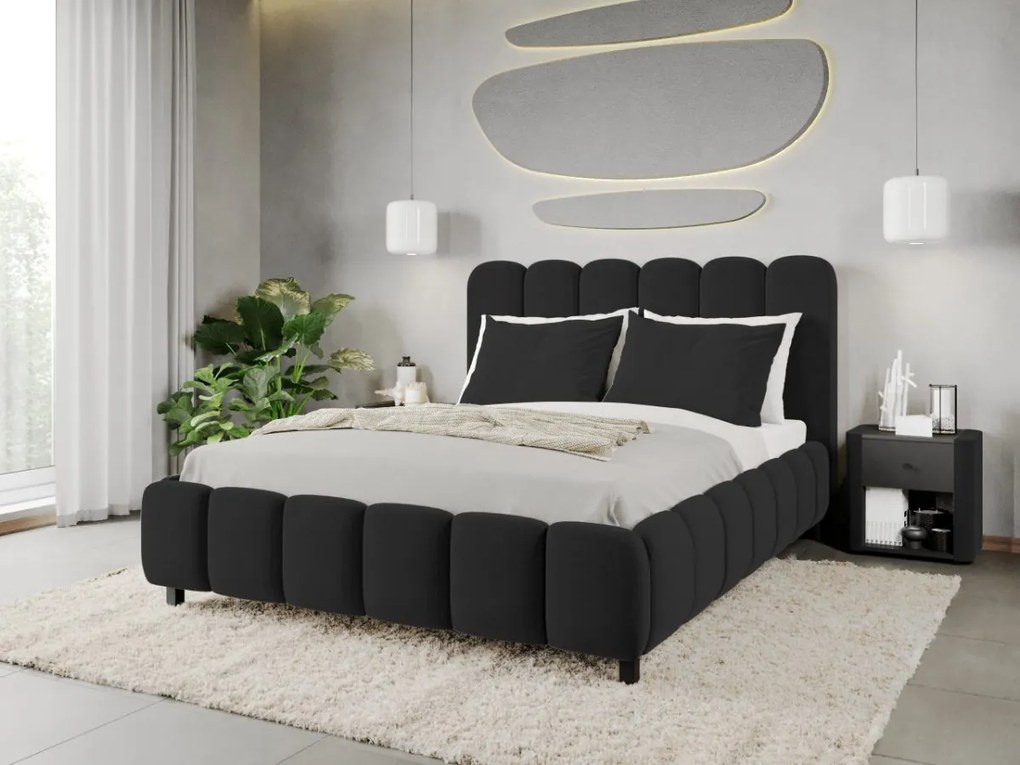 Pat Tapitat Bari cu somiera fixa Gri Inchis - Velluto 19 160x200