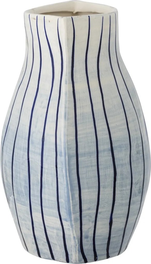 Vază din ceramică artizanală, albastru, cu dungi verticale, 21,5x13x22 cm, „Esra"