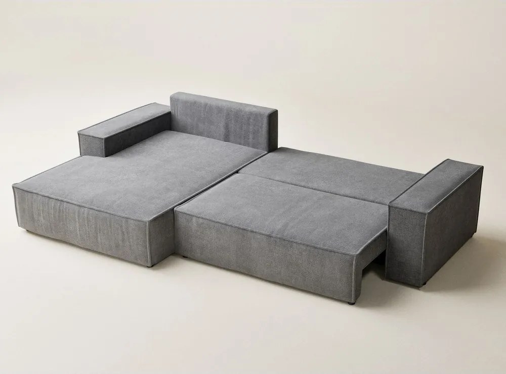 Colțar gri extensibil/cu spațiu de depozitare cu tapițerie din chenille (cu colț pe partea stângă/cu șezlong) Maze – Maison de Rêve
