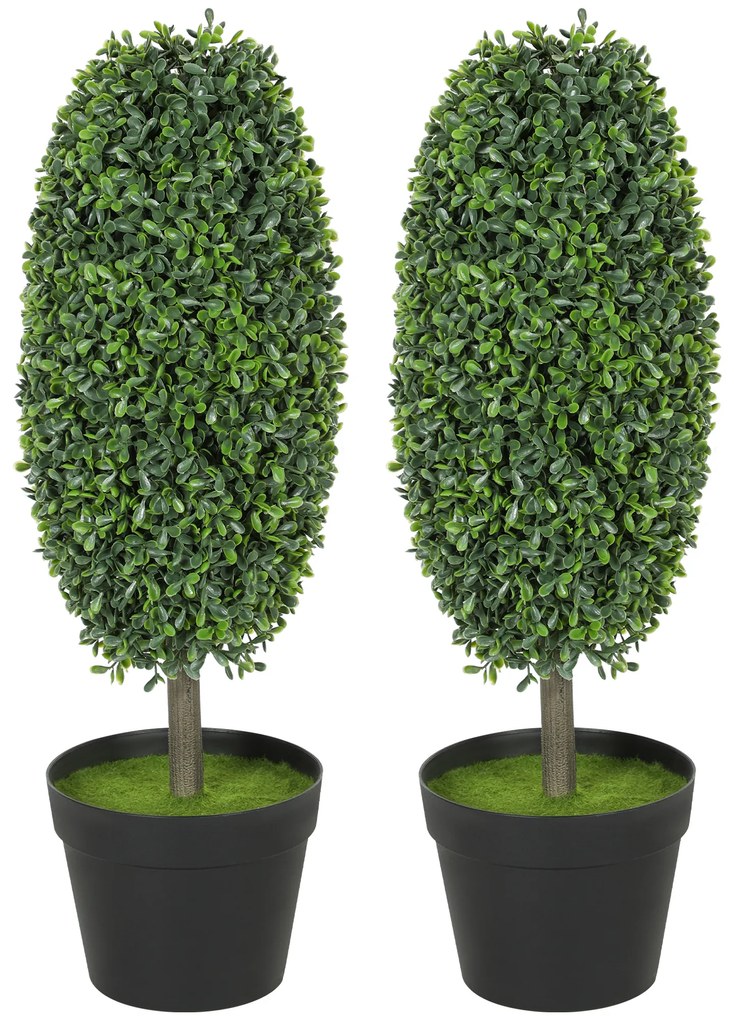 HOMCOM Set de 2 plante artificiale, Arbori de plastic rezistenți la UV în ghiveci, Plastica, Ciment, Verde | Aosom Romania