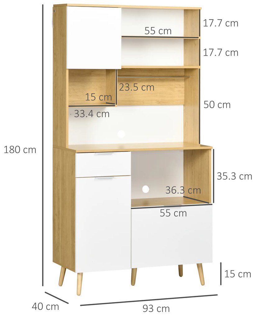 Dulap de Bucătărie HOMCOM, 3 Uși, Sertar, Rafturi Reglabile, Blat pentru Electrocasnice, Design Modern, Natur | Aosom Romania