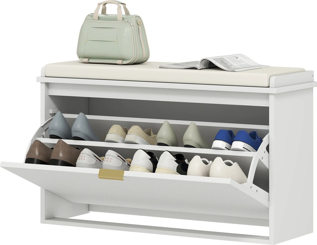 HOMCOM Bancă pentru Pantofi cu Raft Interior Reglabil și Detașabil, 80x26x47.5 cm, Alb și Bej | Aosom Romania