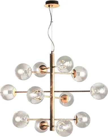 Ondaluce - Lustră pe cablu ELISEO, 12 x E14/10W/230V, Ø 97 cm, auriu / bej fumuriu