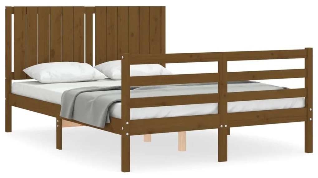 3194769 vidaXL Cadru de pat cu tăblie, maro miere, 140x200 cm, lemn masiv