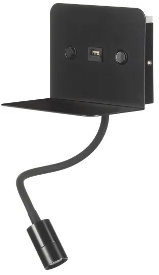 Veioză LED flexibilă cu raft și încărcare USB ONLI PLAK LED/1W/230V negru