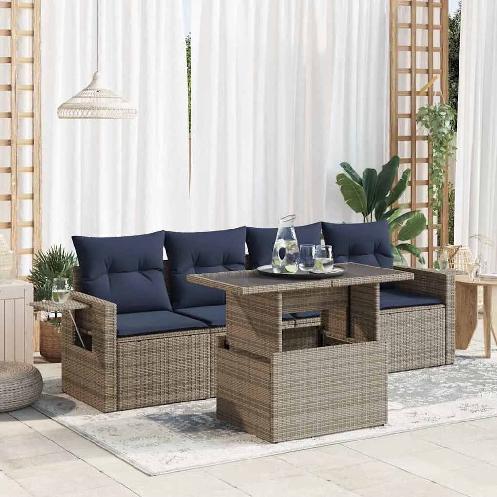vidaXL Set mobilier de grădină cu perne, 5 piese,poliratan