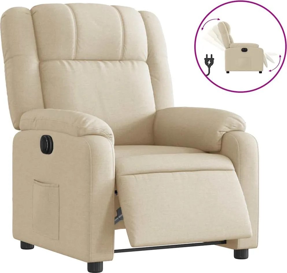 vidaXL Fotoliu rabatabil electric, crem, material textil