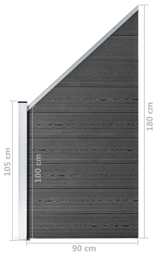 Set de panouri de gard, negru, 965x(105-186) cm, WPC 1, Negru, 5 sectiuni + 1 sectiune inclinata