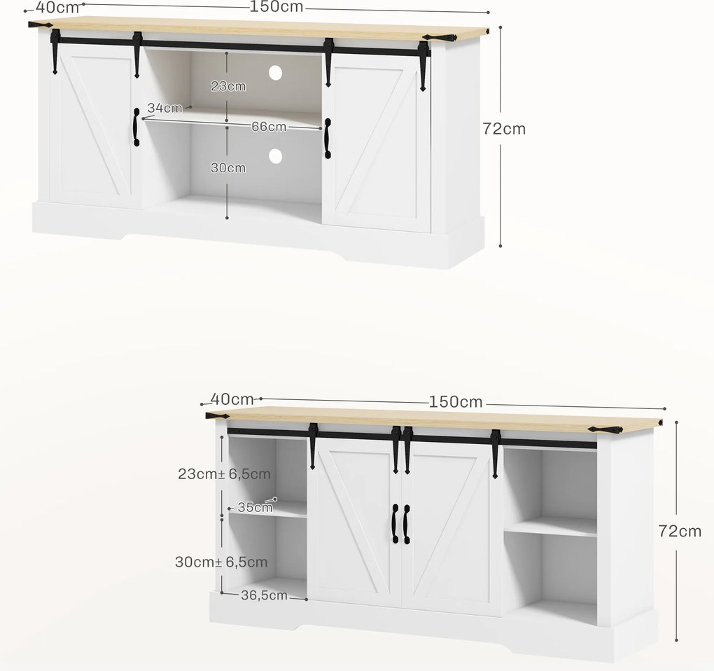 HOMCOM Bufet corp de depozitare cu 2 uși glisante rafturi reglabile 150l x 40P x 72H cm din lemn alb stejar | Aosom Romania