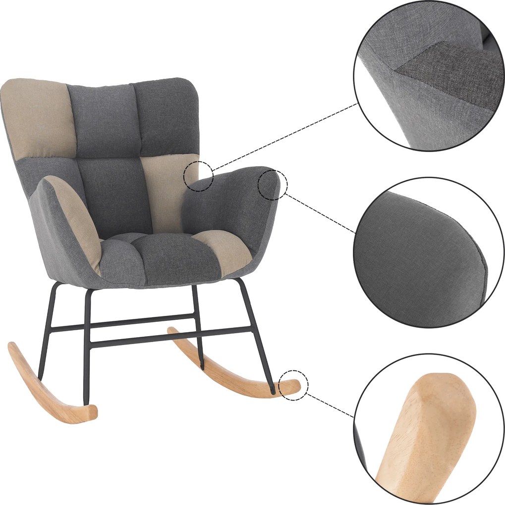 Scaun balansoar design, patchwork/gri/bej, KEMARO