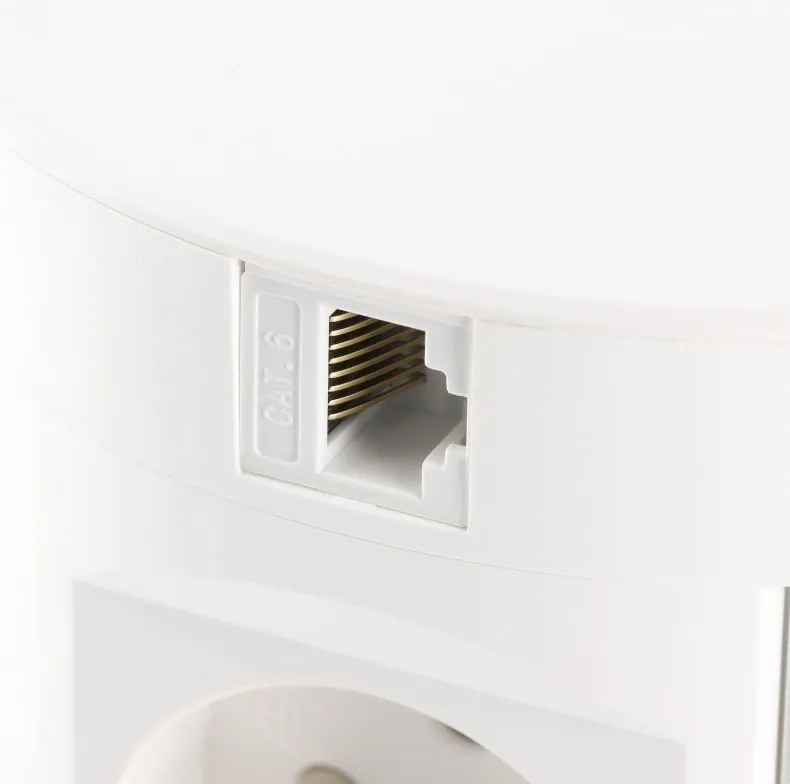 Priza incorporabila in blat Comfort Plus GTV, incarcator wireless 5W, 4 prize Schuko, 2 x USB A, 2 x RJ45, alb, D: 120 mm Aluminiu plastic, Alb,