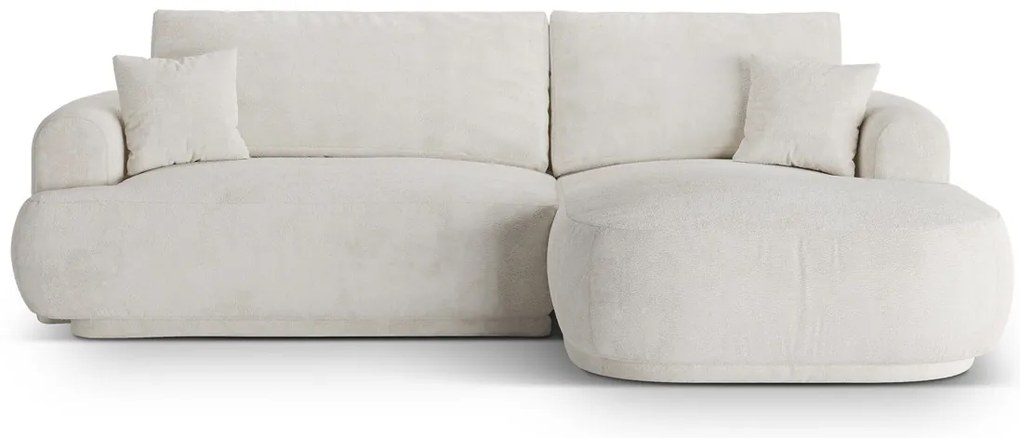 Coltar extensibil dreapta 5 locuri, modular, cu lada depozitare, Ella, Micadoni Home, 271x174x94 cm, tesatura boucle, bej deschis