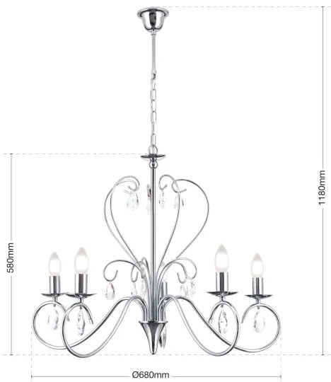 Lustră de cristal pe lanț Orion LU 1658/5 ALESSIA 5xE14/40W/230V crom lucios