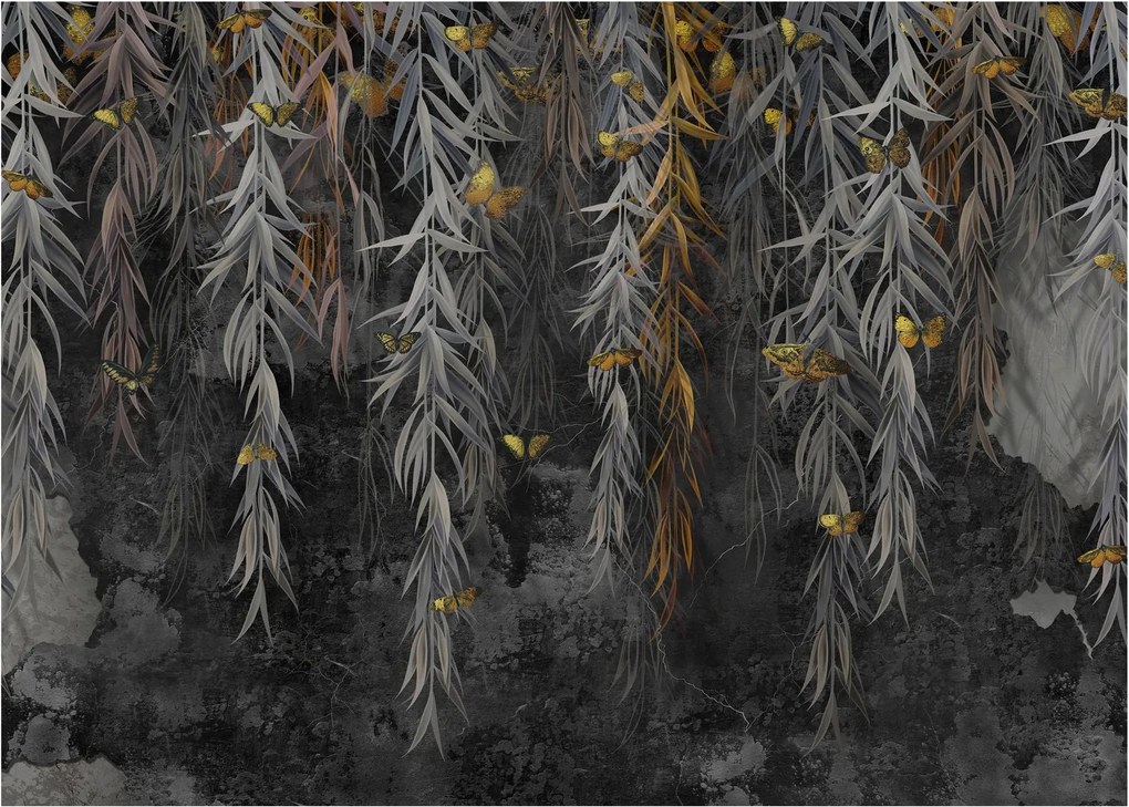 Tablou pe sticlă - Crenguțe de salcie, fundal negru (70x50 cm)