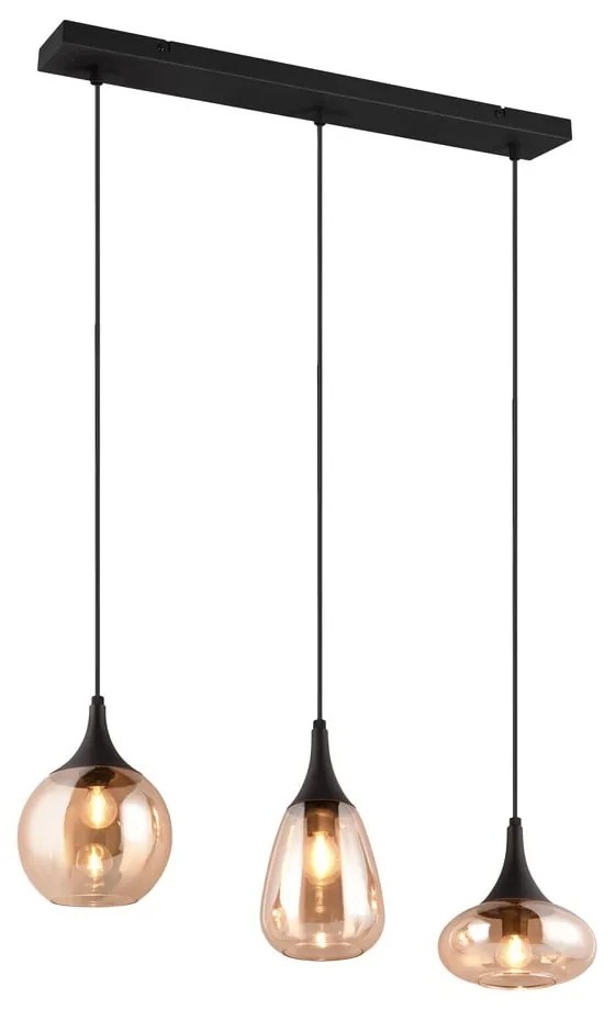Lustră neagră/portocalie cu abajur din sticlă Lumina – Trio