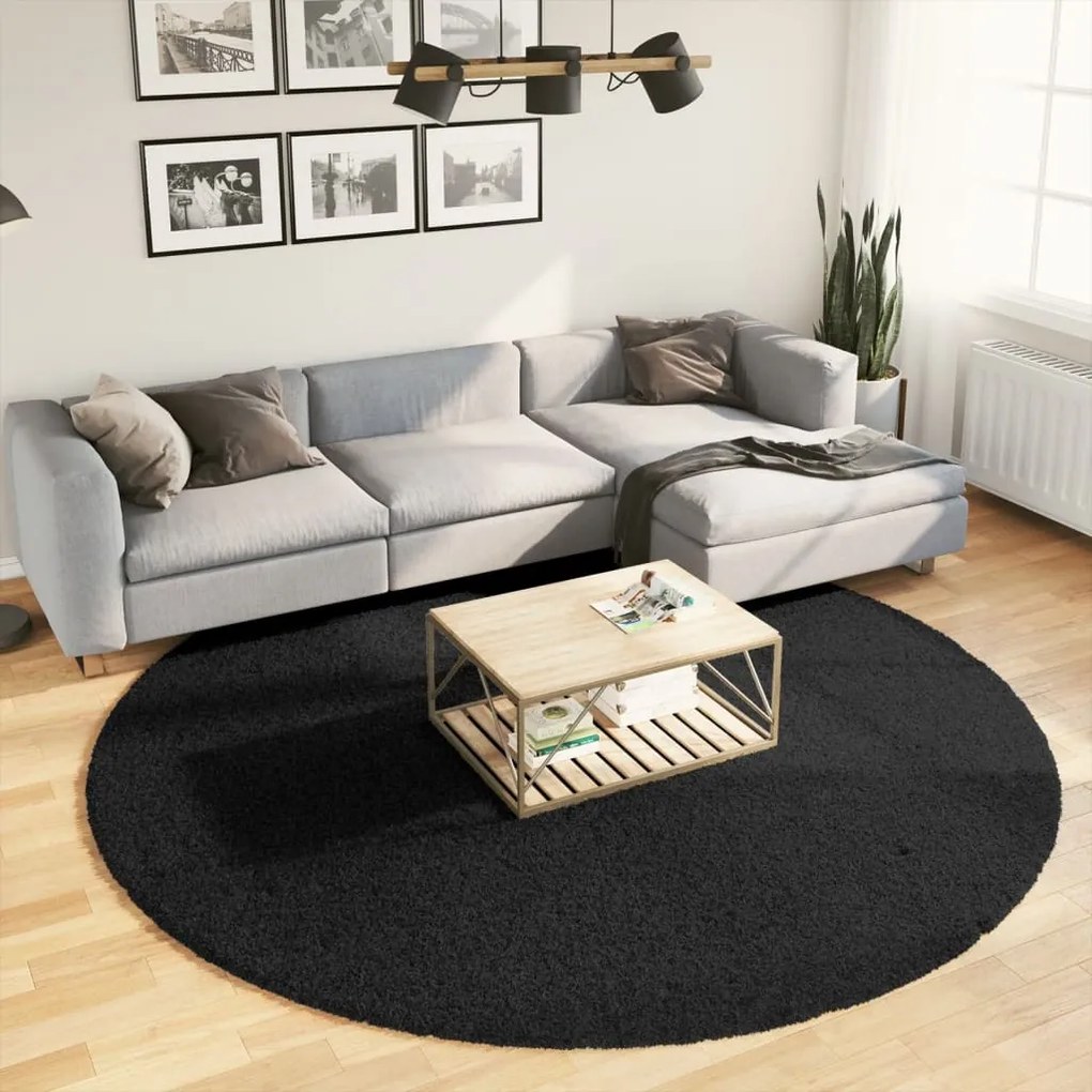 vidaXL Covor pufos &quot;PAMPLONA&quot; cu fire înalte, negru modern, Ø 240 cm