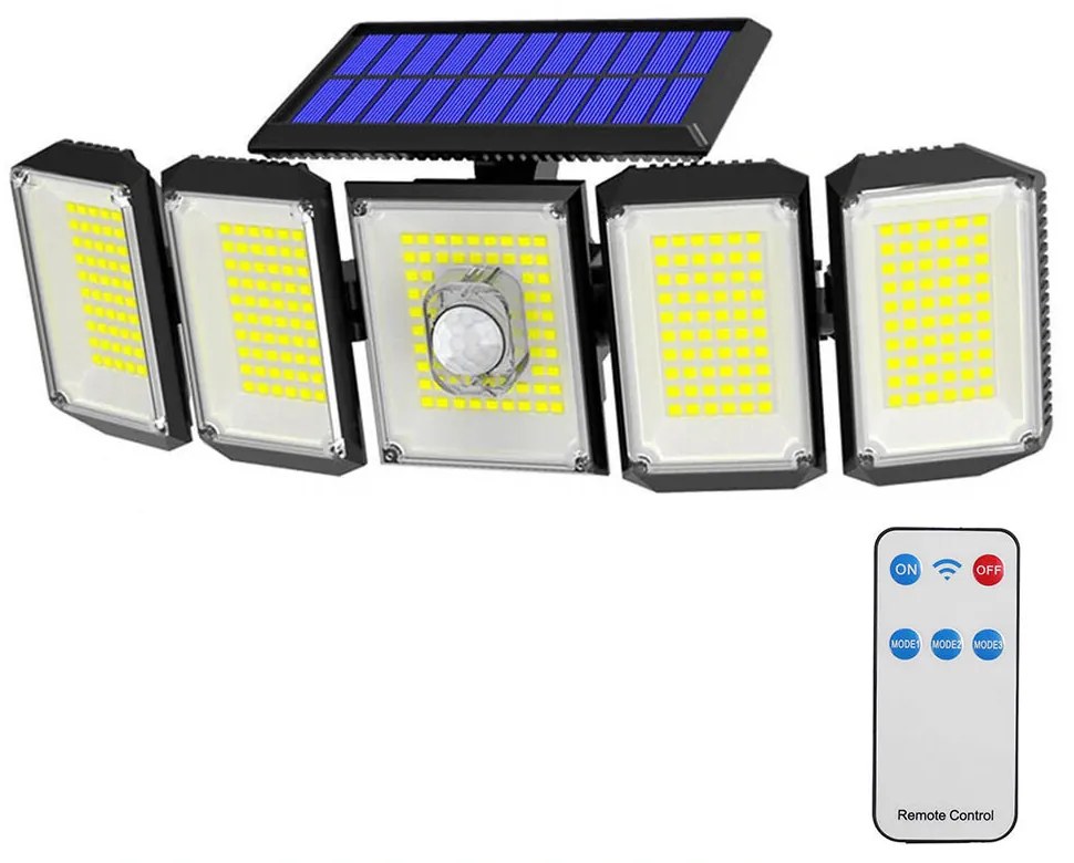 Lampa solara rotativa cu 5 panouri, 300 LED