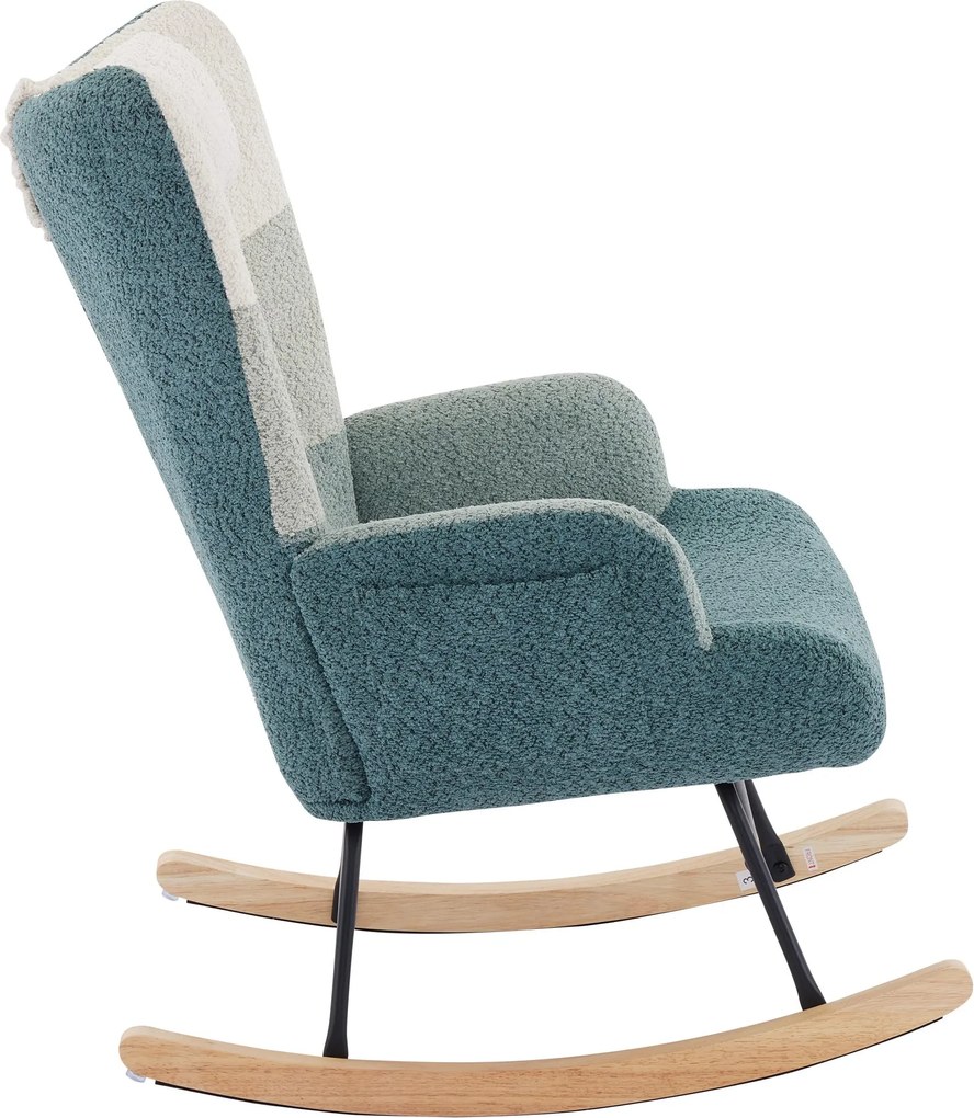 Fotoliu balansoar Bouclé în stil patchwork cu dungi colorate, design ergonomic și spătar înalt, Multicolor