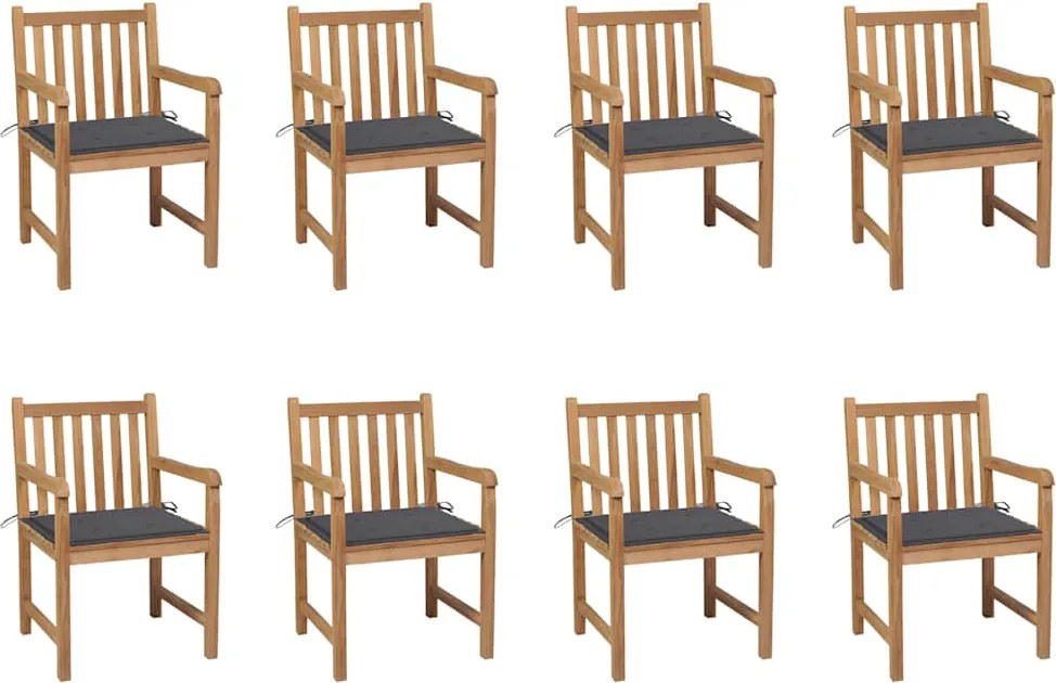 vidaXL Scaune de grădină cu perne antracit, 8 buc., lemn masiv de tec