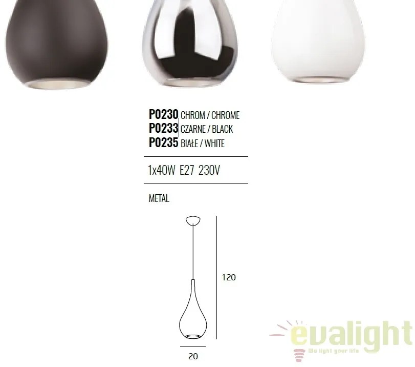 Pendul stil modern diam.20cm DROP alb P0235 MX