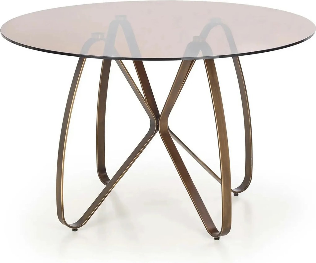 Masa LUNGO, maro/auriu, sticla securizata/metal, 120x120x76 cm