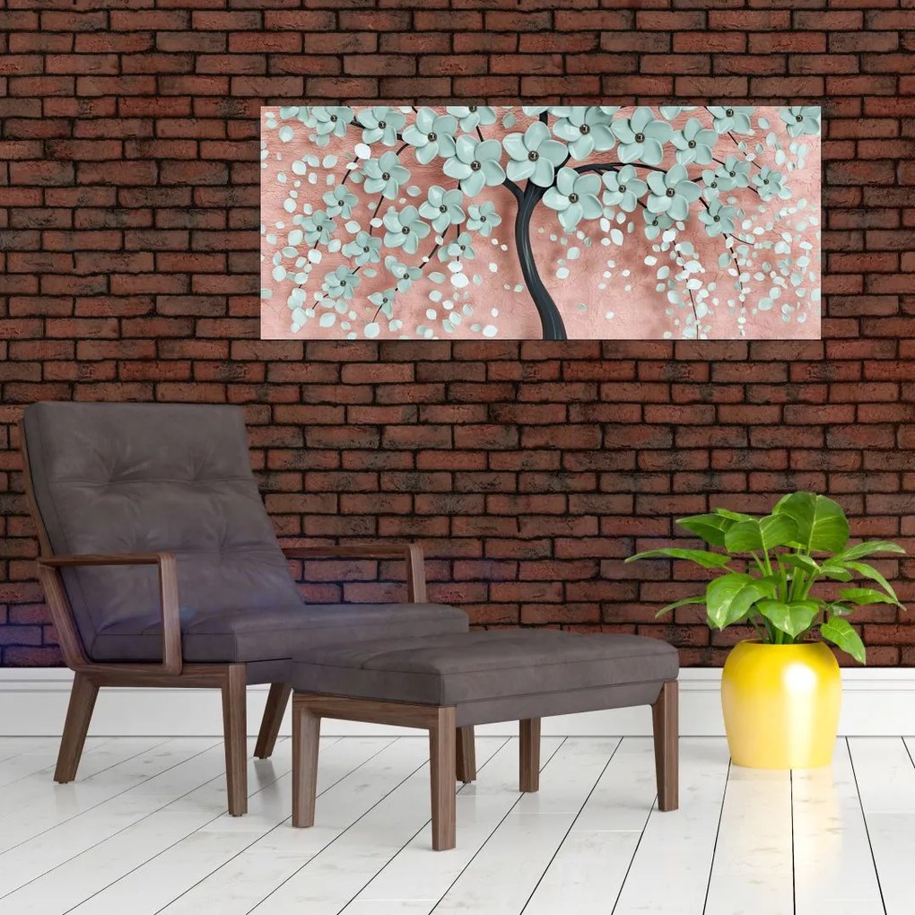 Tablou - Flori albastre în pastel (120x50 cm)