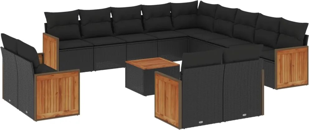 vidaXL Set mobilier de grădină cu perne, 14 piese, negru, poliratan