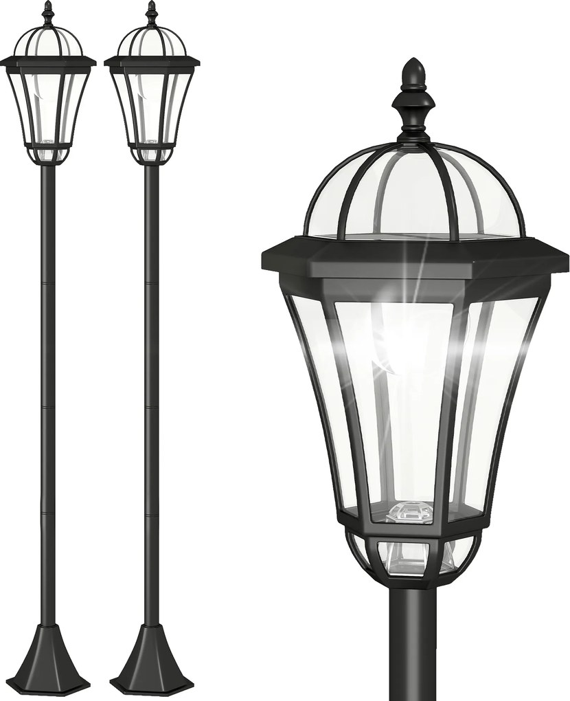 Outsunny Set 2 Lampi Solare de Gradina, Lumini de Exterior Solare cu 2 LED, Aprindere Automata si Durata 6 Ore, Negru | Aosom Romania