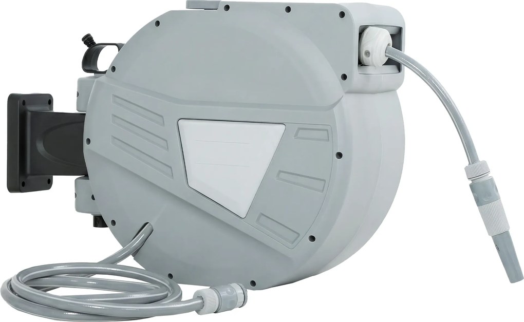 Outsunny Tambur Furtun pentru Udat Montat pe Perete 20+1,6m x Ø 15mm, Tambur Furtun Retractabil Automat Pivotant la 180°, Gri | Aosom Romania