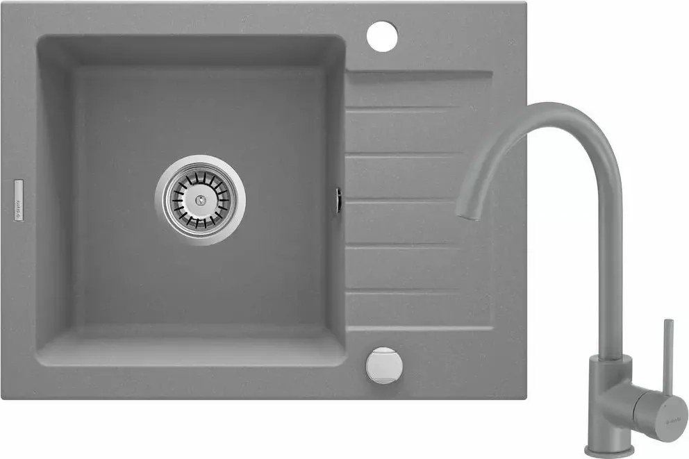 Set chiuveta bucatarie si baterie Deante Zorba finisaj gri-metalic 58x44cm