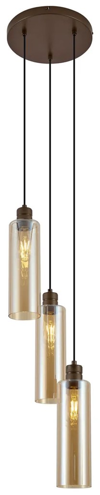 Lampă suspendată Hotel Chic bronz închis cu sticlă ambră 3 lumini - Stavelot