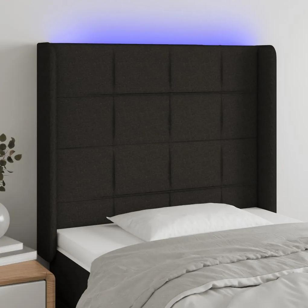 3124032 vidaXL Tăblie de pat cu LED, negru, 93x16x118/128 cm, textil