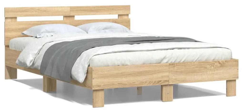 3207443 vidaXL Cadru de pat cu tăblie stejar sonoma 135x190 cm lemn prelucrat