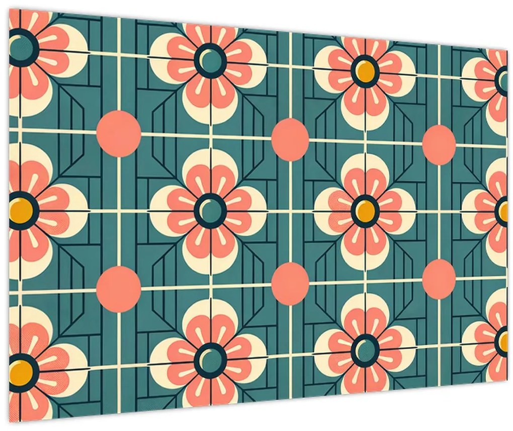 Tablou - Model retro cu flori (90x60 cm)