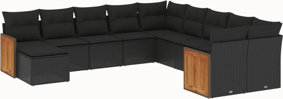 vidaXL Set canapele de grădină cu perne, 11 piese, negru, poliratan
