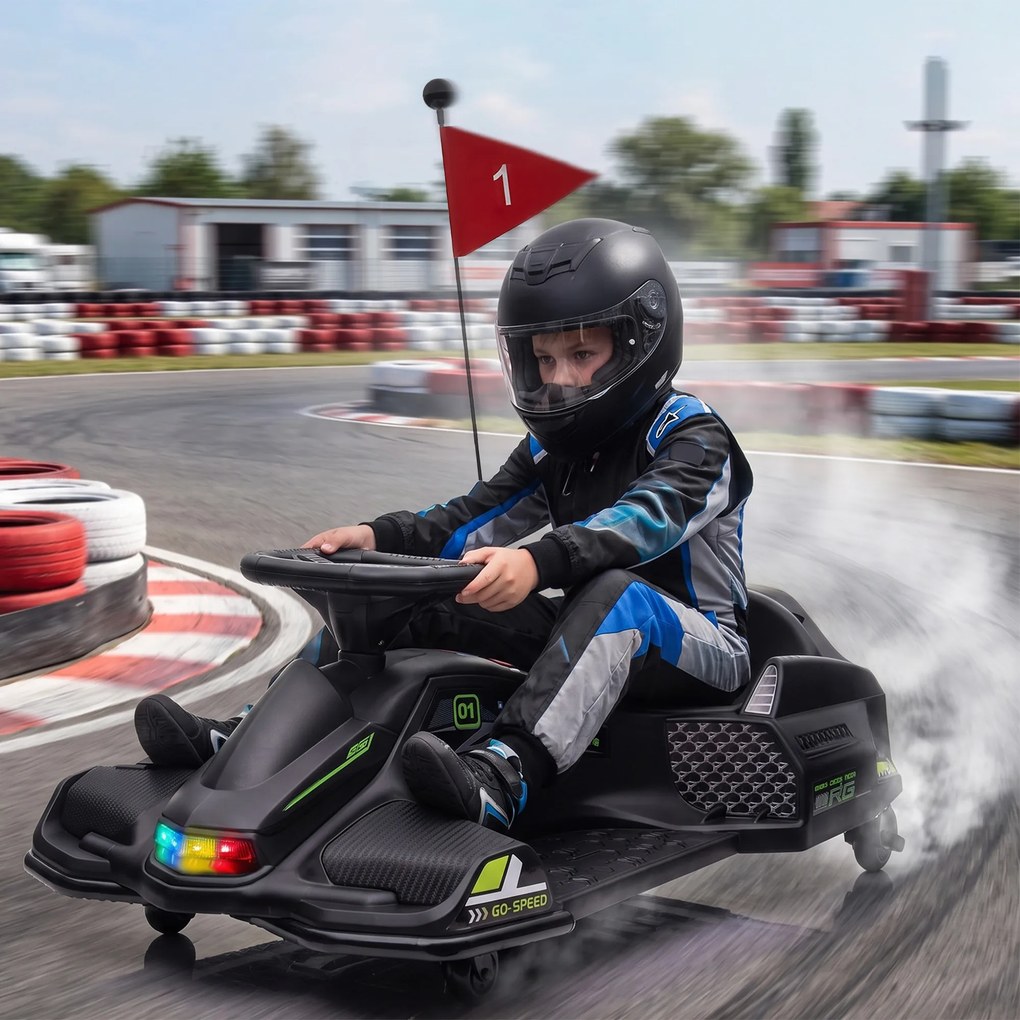 HOMCOM Go-Kart Electric pentru Copii cu Pedale, Pornire Lentă, Lumini, Muzică și Centură, 90x53x99 cm, Negru | Aosom Romania