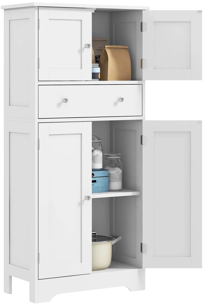 HOMCOM Armoire de cuisine buffet cuisine cu placarde, rafturi reglabile, sertar, 60 x 30 x 128 cm, alb | Aosom Romania